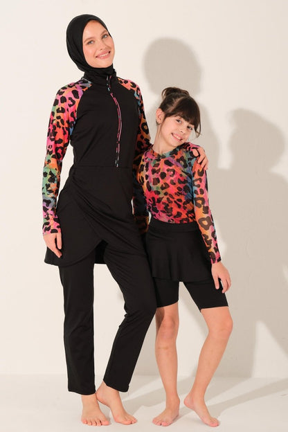 Alfasa Bella Children's Swimsuit with Tulle Detail on Top, Long Sleeves, 26134 - 26, Black - ihvan