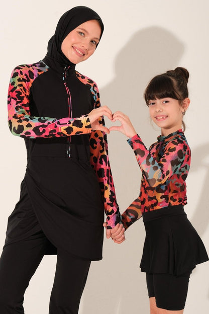 Alfasa Bella Children's Swimsuit with Tulle Detail on Top, Long Sleeves, 26134 - 26, Black - ihvan