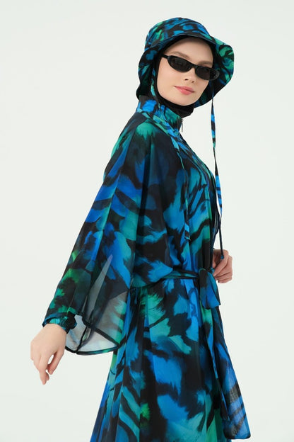 Alfasa Crop - Look Hooded Modest Swimsuit, Long Sleeved, Zippered, 25343 - 26 Black - ihvan