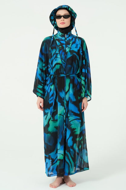 Alfasa Crop - Look Hooded Modest Swimsuit, Long Sleeved, Zippered, 25343 - 26 Black - ihvan