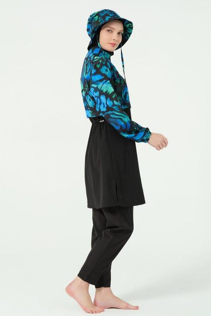 Alfasa Crop - Look Hooded Modest Swimsuit, Long Sleeved, Zippered, 25343 - 26 Black - ihvan