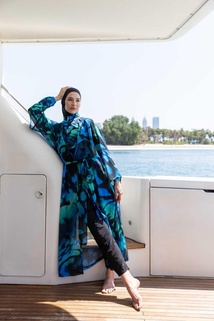 Alfasa Crop - Look Hooded Modest Swimsuit, Long Sleeved, Zippered, 25343 - 26 Black - ihvan