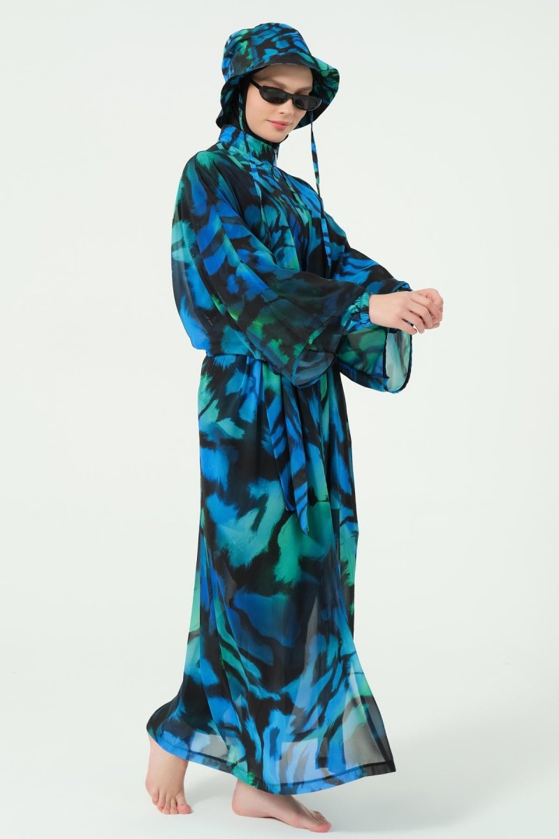 Alfasa Crop - Look Hooded Modest Swimsuit, Long Sleeved, Zippered, 25343 - 26 Black - ihvan