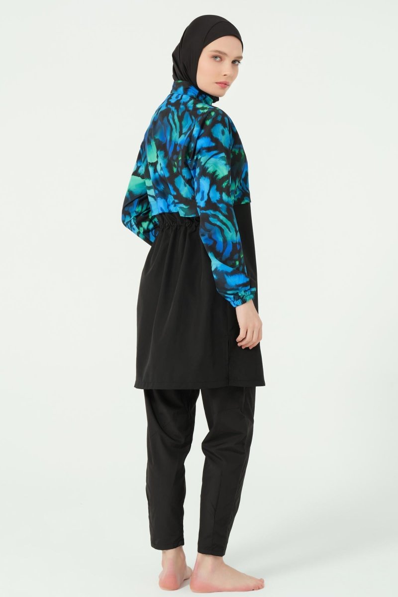 Alfasa Crop - Look Hooded Modest Swimsuit, Long Sleeved, Zippered, 25343 - 26 Black - ihvan