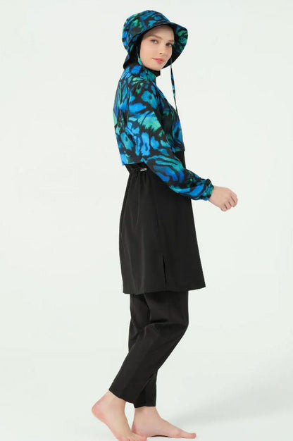 Alfasa Crop - Look Hooded Zippered Fully Covered Hijab Swimsuit 25343 - 25 Black - ihvan