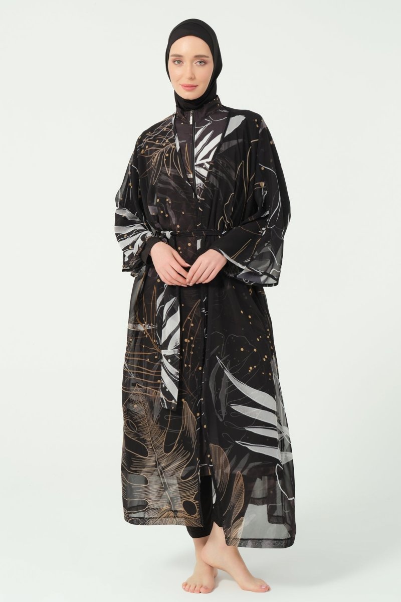 Alfasa Crop - Look Plus Size Modest Swimsuit with Hood, Long Sleeves, Zipper, 25343 - 26 Black - ihvan