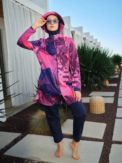 Alfasa Elina Hooded Modest Swimsuit 26216 - 26 - Navy Blue - ihvan