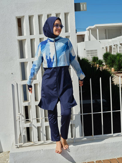 Alfasa Fingerless Crop Full Coverage Hijab Swimsuit 26353 - 26 Navy Blue - ihvan