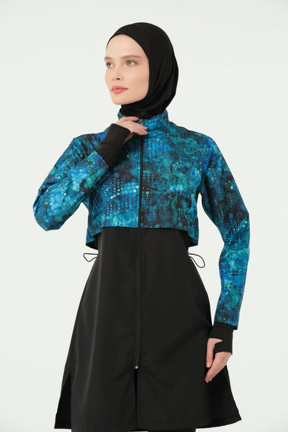 Alfasa Fingerless Crop Modest Swimsuit 25325 - 26 - Black - ihvan