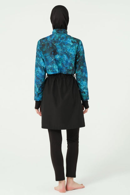 Alfasa Fingerless Crop Modest Swimsuit 25325 - 26 - Black - ihvan