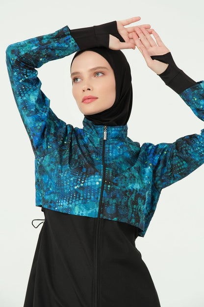 Alfasa Fingerless Crop Modest Swimsuit 25325 - 26 - Black - ihvan