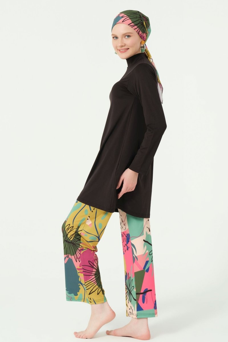 Alfasa Florin Patterned Wide - Leg Trousers Full Coverage Swimsuit Black - 25638 - 25 - ihvan