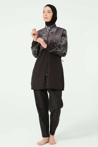 Alfasa Full Coverage Swimsuit with Hair Trim 25267 - 25 - Black - ihvan