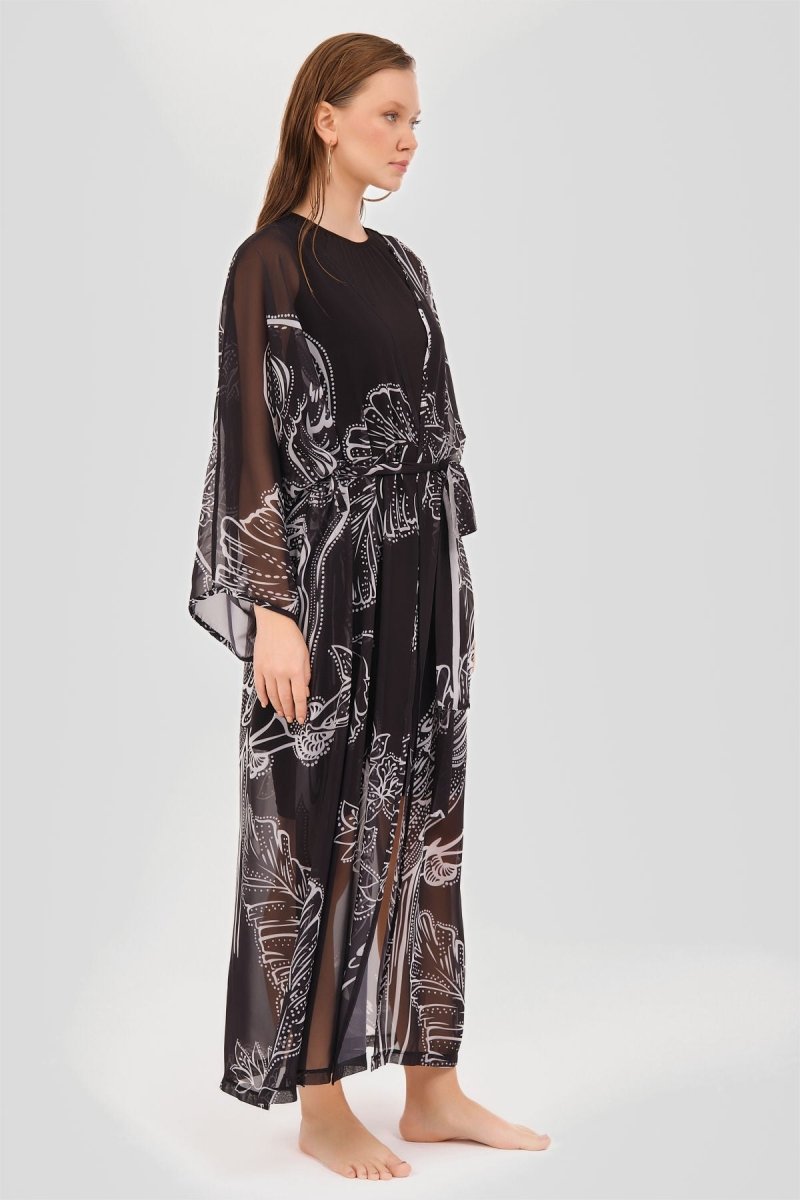 Alfasa Full Length Pareo with Waist Tie 7057 Black - ihvan