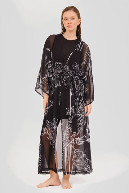 Alfasa Full Length Pareo with Waist Tie 7057 Black - ihvan