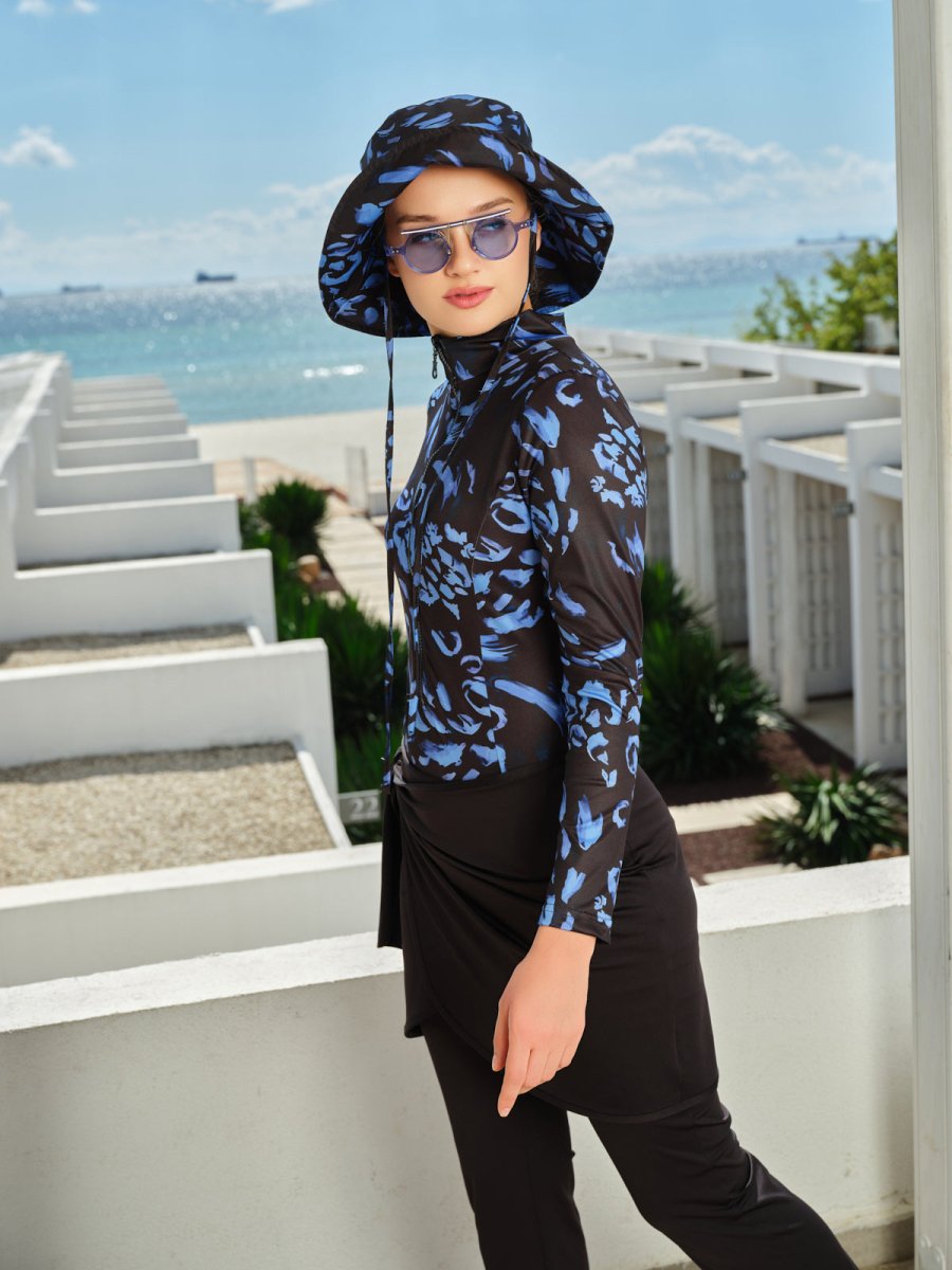 Alfasa Fully Covered Hijab Swimsuit with Wrap Skirt Detail and Hooded Design 26670 - 26 Black - ihvan