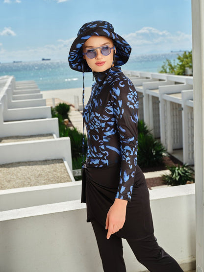 Alfasa Fully Covered Hijab Swimsuit with Wrap Skirt Detail and Hooded Design 26670 - 26 Black - ihvan