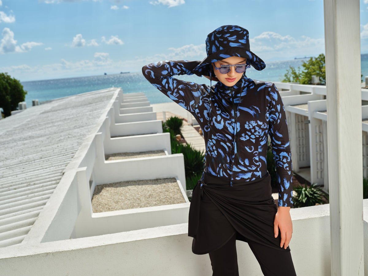 Alfasa Fully Covered Hijab Swimsuit with Wrap Skirt Detail and Hooded Design 26670 - 26 Black - ihvan