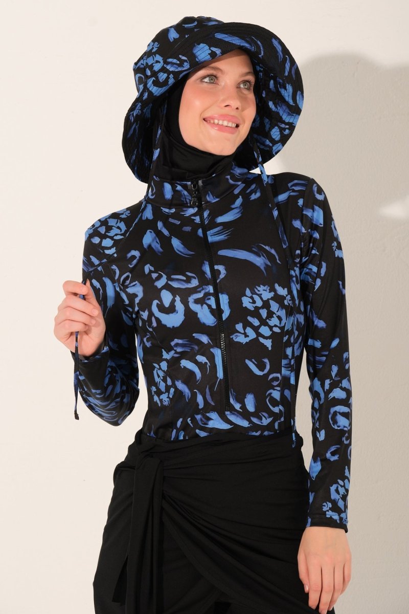 Alfasa Fully Covered Hijab Swimsuit with Wrap Skirt Detail and Hooded Design 26670 - 26 Black - ihvan