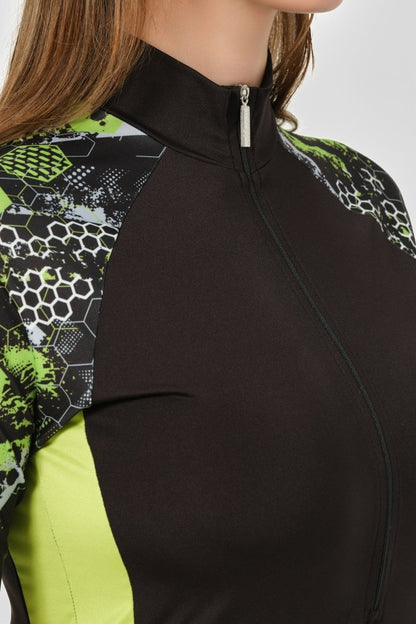 Alfasa Half - Zip Fitted Half - Sleeve Semi - Closed Swimsuit 24710 - 25 Green - ihvan