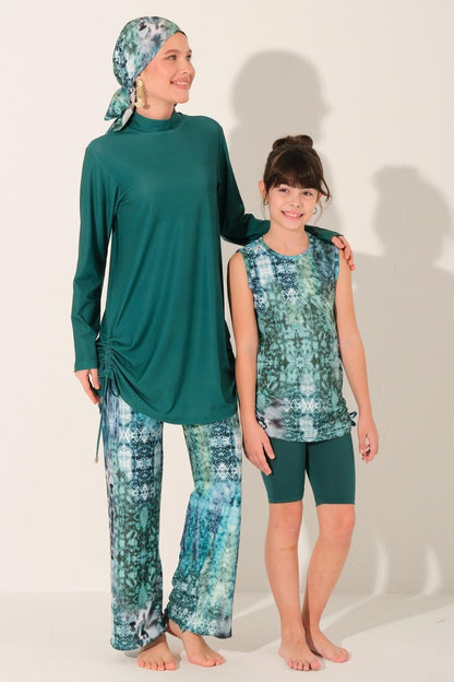 Alfasa Lavina Sleeveless Kids' Swimsuit with Gathered Sides 26131 - 26 Emerald Green - ihvan