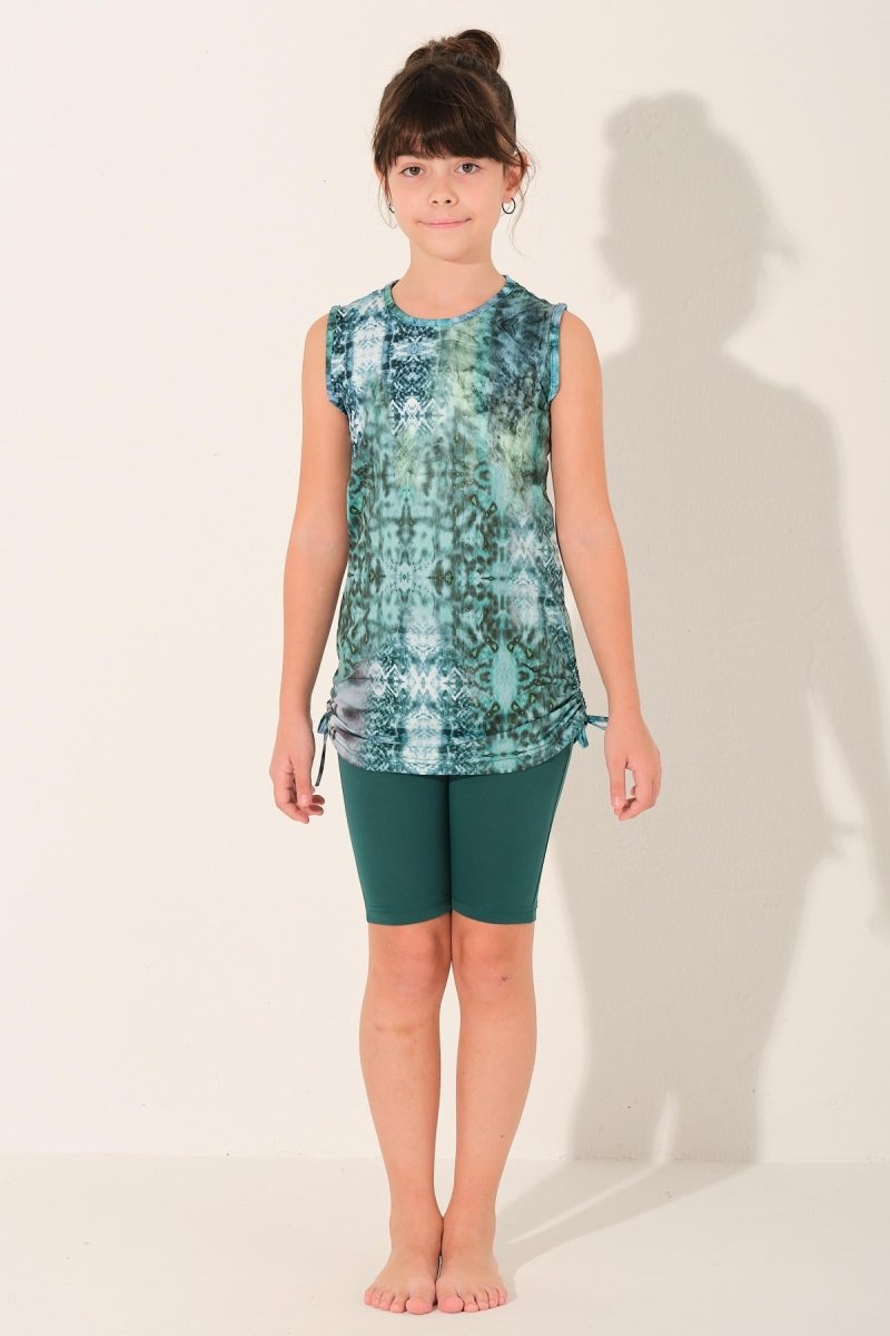 Alfasa Lavina Sleeveless Kids' Swimsuit with Gathered Sides 26131 - 26 Emerald Green - ihvan