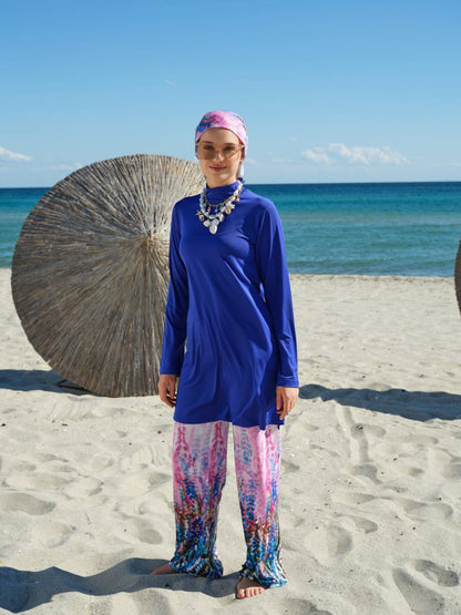 Alfasa Lavinya Patterned Full Coverage Hijab Swimsuit 26604 - 26 Navy Blue - ihvan