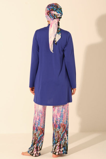 Alfasa Lavinya Patterned Full Coverage Hijab Swimsuit 26604 - 26 Navy Blue - ihvan
