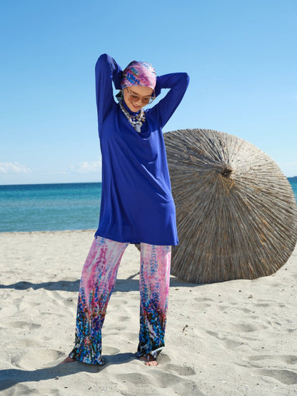 Alfasa Lavinya Patterned Full Coverage Hijab Swimsuit 26604 - 26 Navy Blue - ihvan