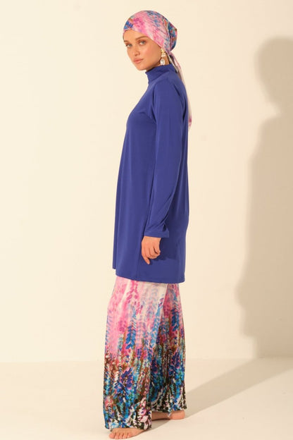 Alfasa Lavinya Patterned Full Coverage Hijab Swimsuit 26604 - 26 Navy Blue - ihvan