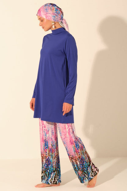 Alfasa Lavinya Patterned Full Coverage Hijab Swimsuit 26604 - 26 Navy Blue - ihvan