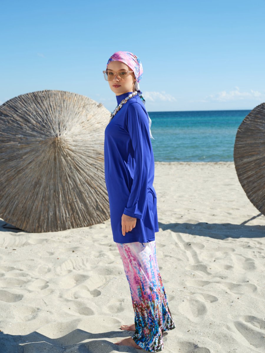 Alfasa Lavinya Patterned Full Coverage Hijab Swimsuit 26604 - 26 Navy Blue - ihvan