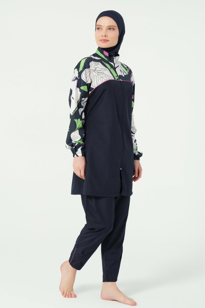 Alfasa Lian Full Coverage Hijab Swimsuit with Hair Trim Detail 25289 - 26 - Navy Blue - ihvan