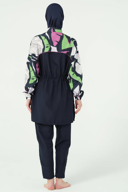 Alfasa Lian Full Coverage Hijab Swimsuit with Hair Trim Detail 25289 - 26 - Navy Blue - ihvan