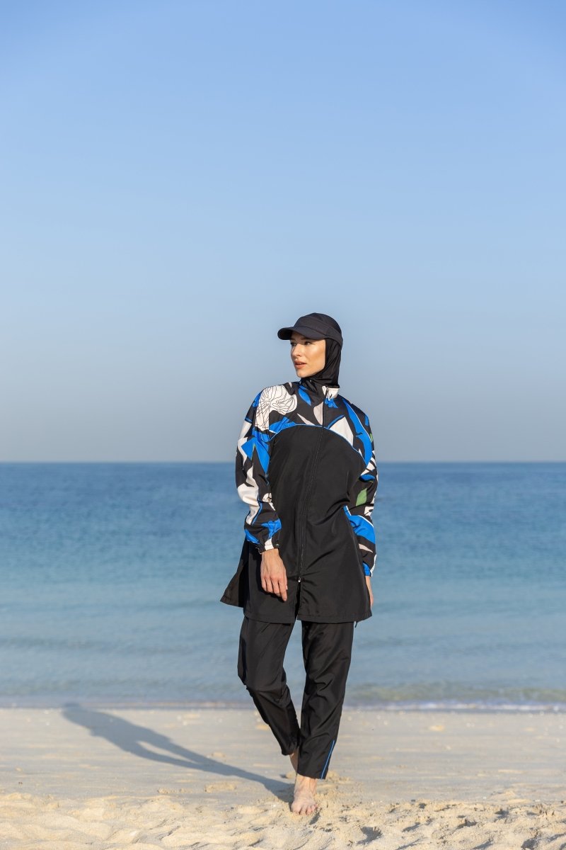 Alfasa Lian Full Coverage Hijab Swimsuit with Hair Trim Detail 25289 - 26 - Navy Blue - ihvan