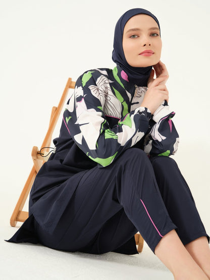 Alfasa Lian Full Coverage Hijab Swimsuit with Hair Trim Detail 25289 - 26 - Navy Blue - ihvan