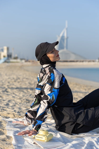 Alfasa Lian Full Coverage Hijab Swimsuit with Hair Trim Detail 25289 - 26 - Navy Blue - ihvan