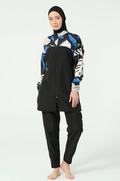 Alfasa Lian Full Coverage Hijab Swimsuit with Hair Trim Detail 25289 - 26 - Navy Blue - ihvan