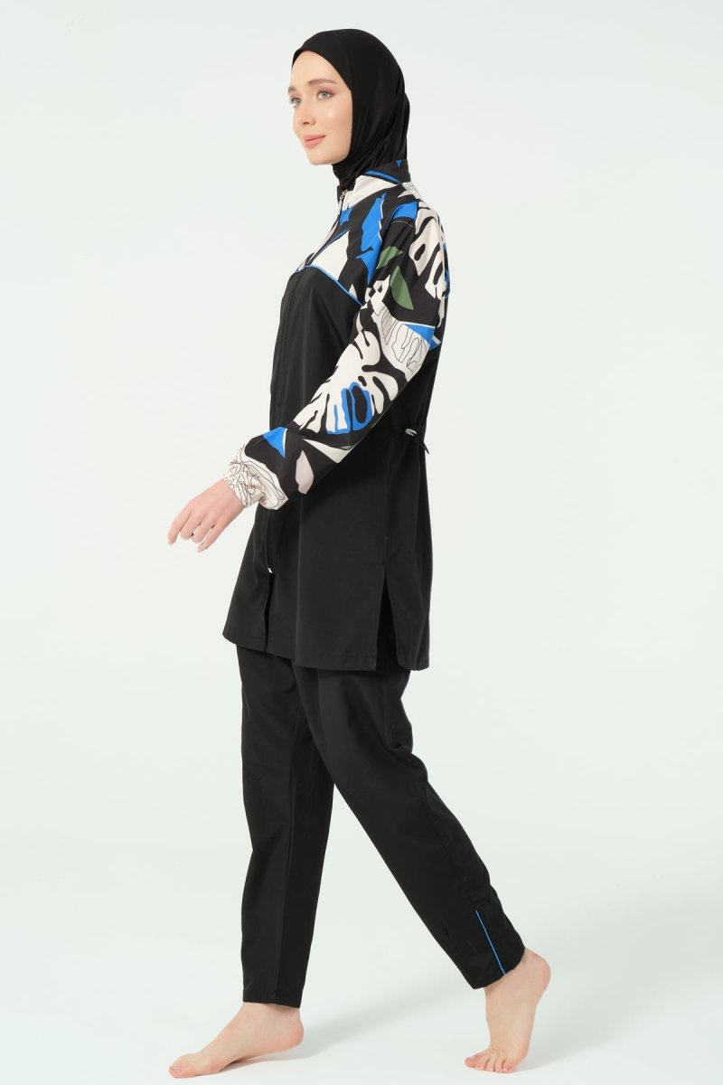Alfasa Lian Full Coverage Hijab Swimsuit with Hair Trim Detail 25289 - 26 - Navy Blue - ihvan