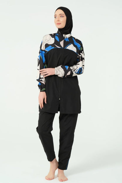 Alfasa Lian Full Coverage Hijab Swimsuit with Hair Trim Detail 25289 - 26 - Navy Blue - ihvan