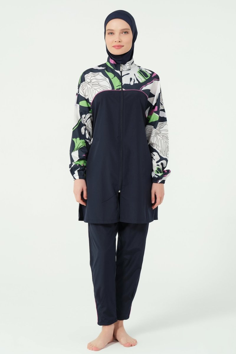Alfasa Lian Full Coverage Hijab Swimsuit with Hair Trim Detail 25289 - 26 - Navy Blue - ihvan
