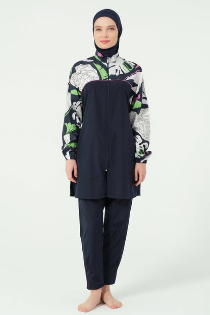 Alfasa Lian Full Coverage Hijab Swimsuit with Hair Trim Detail 25289 - 26 - Navy Blue - ihvan