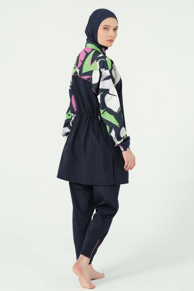 Alfasa Lian Full Coverage Hijab Swimsuit with Hair Trim Detail 25289 - 26 - Navy Blue - ihvan