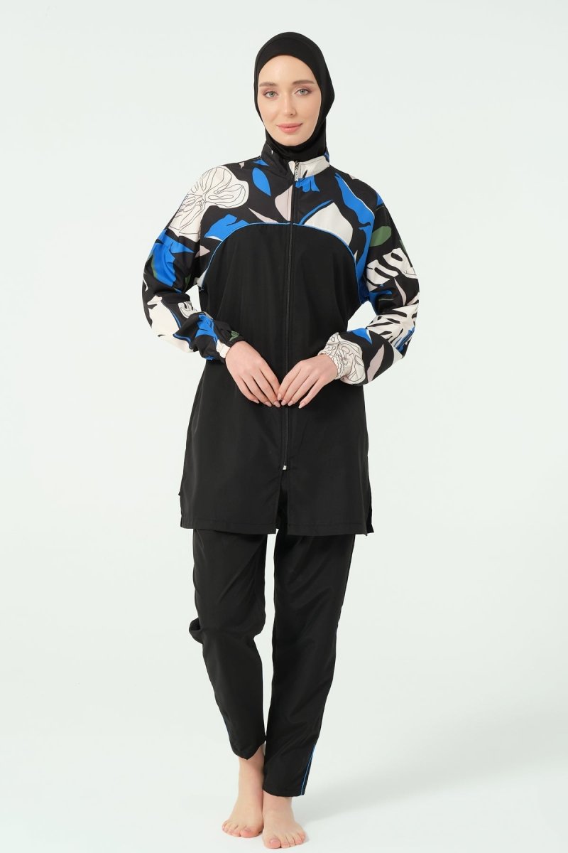 Alfasa Lian Full Coverage Hijab Swimsuit with Hair Trim Detail 25289 - 26 - Navy Blue - ihvan