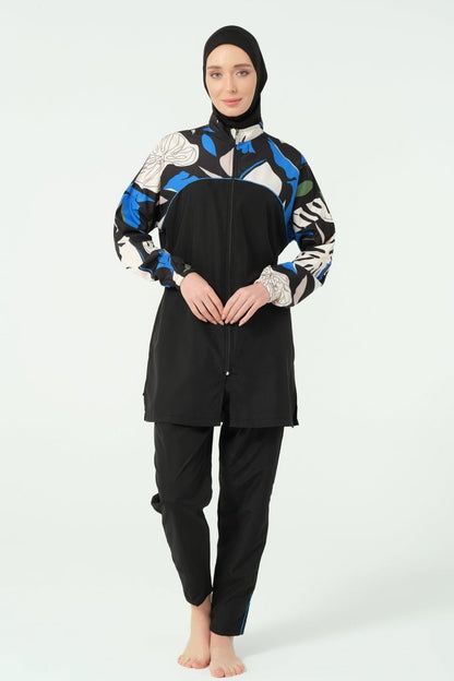 Alfasa Lian Full Coverage Hijab Swimsuit with Hair Trim Detail 25289 - 26 - Navy Blue - ihvan