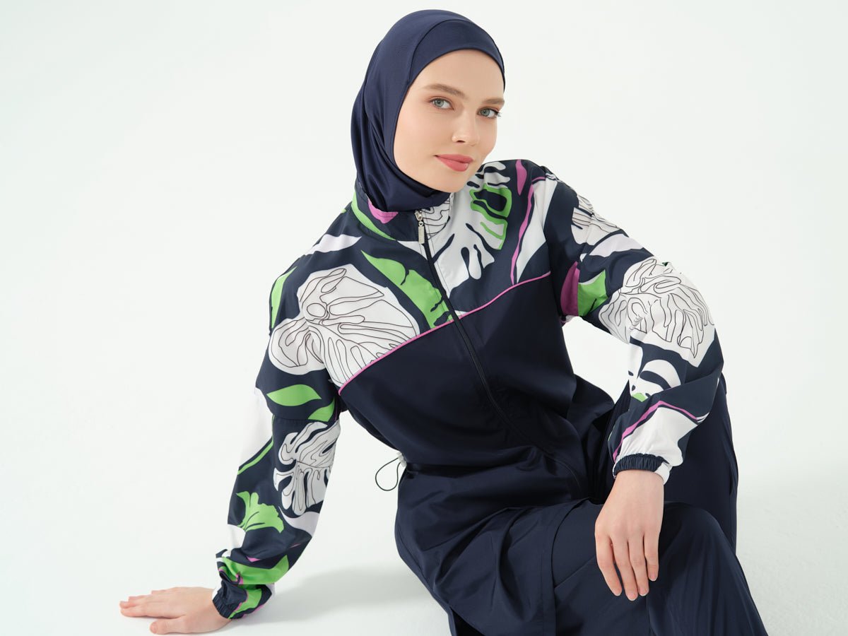 Alfasa Lian Full Coverage Hijab Swimsuit with Hair Trim Detail 25289 - 26 - Navy Blue - ihvan