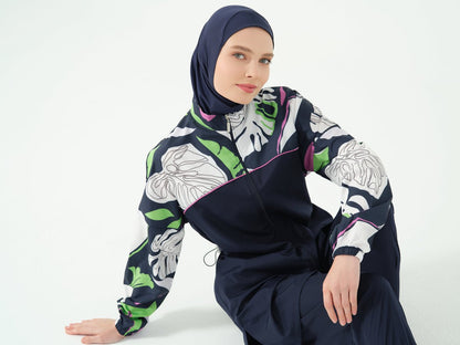 Alfasa Lian Full Coverage Hijab Swimsuit with Hair Trim Detail 25289 - 26 - Navy Blue - ihvan