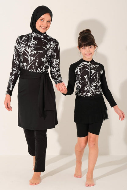 Alfasa Lily Tulle Skirt Long Sleeved Children's Swimsuit 26133 - 26 Black - ihvan