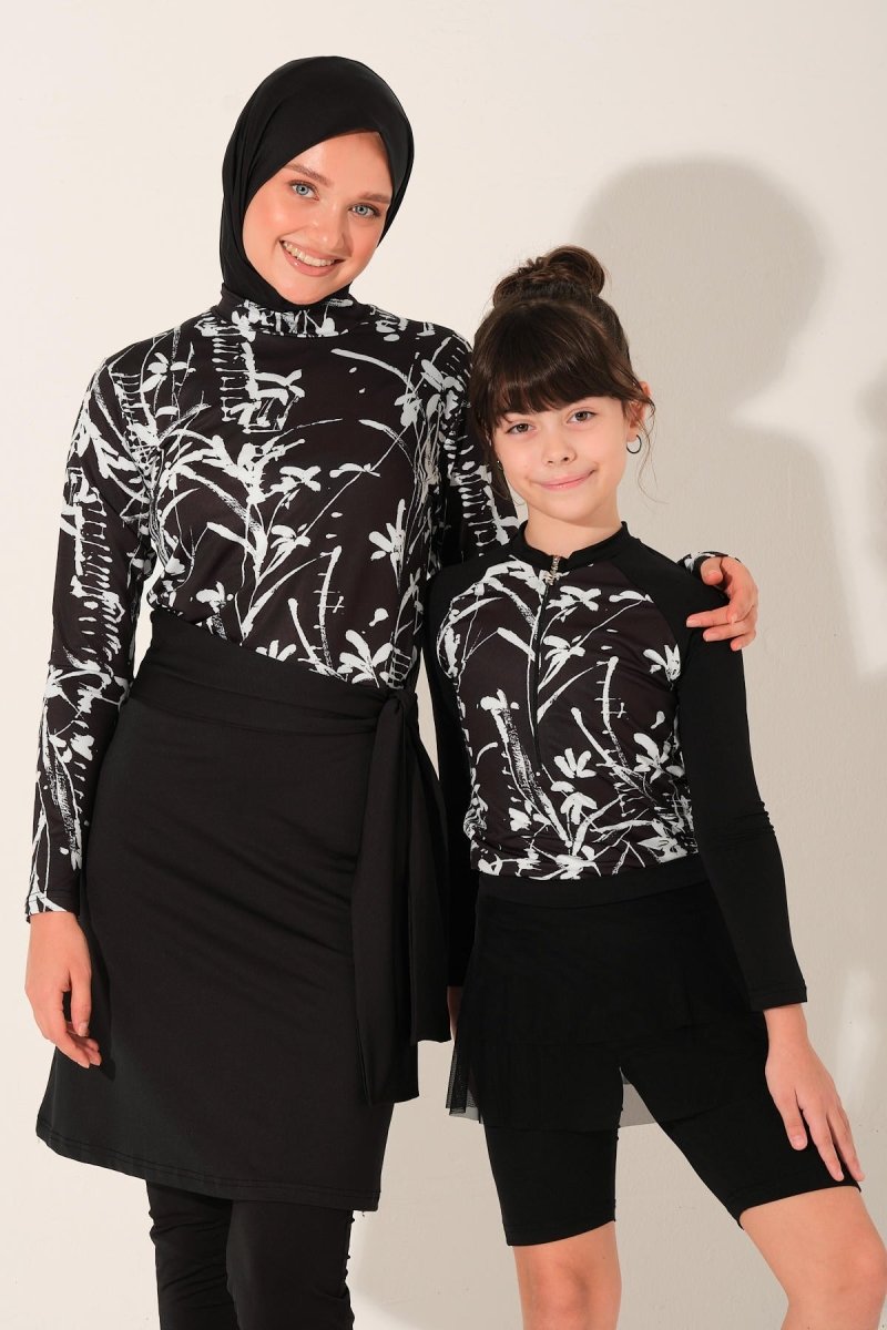 Alfasa Lily Tulle Skirt Long Sleeved Children's Swimsuit 26133 - 26 Black - ihvan