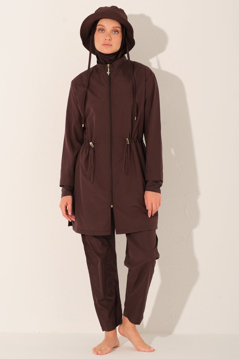 Alfasa Luna Hooded Modest Swimsuit 26211 - 26 Brown - ihvan